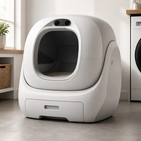 Neutrale redaktionelle Darstellung einer geschlossenen automatischen Katzentoilette