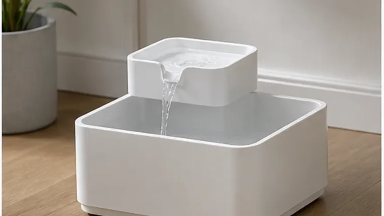 Weißer Cat Mate Pet Fountain 335 mit drei übereinanderliegenden Trinkebenen