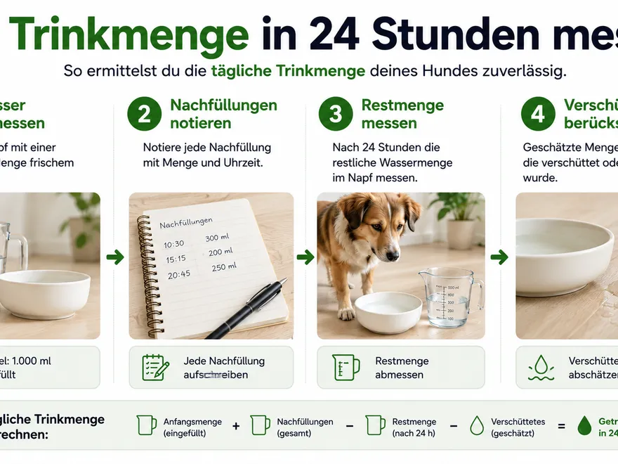 Wassermenge für einen Hund wird mit einem Messbecher erfasst
